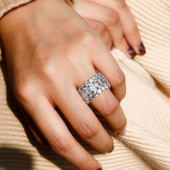 Italo Triple Row Created White Sapphire Ring- Size 12.5 - Picture 6 of 6